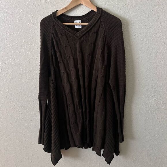 Planet Brown Cable Knit Oversized Tunic Sweater One Size Pima Cotton Tencel - Picture 1 of 6
